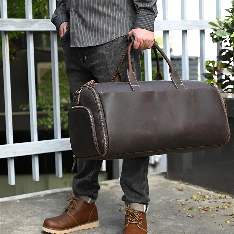 Newsbirds Leather Suit Bag For Men Travel Man Folding Suit Bag Luggage Duffel Bag For Suits Jacket Shoes Weekend Bag Men Male