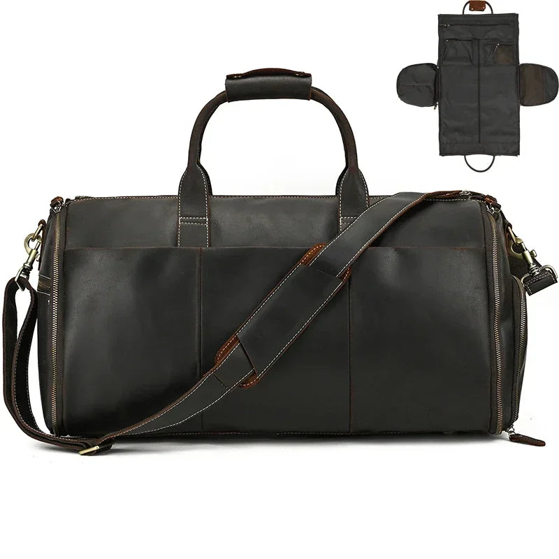 Newsbirds Leather Suit Bag For Men Travel Man Folding Suit Bag Luggage Duffel Bag For Suits Jacket Shoes Weekend Bag Men Male