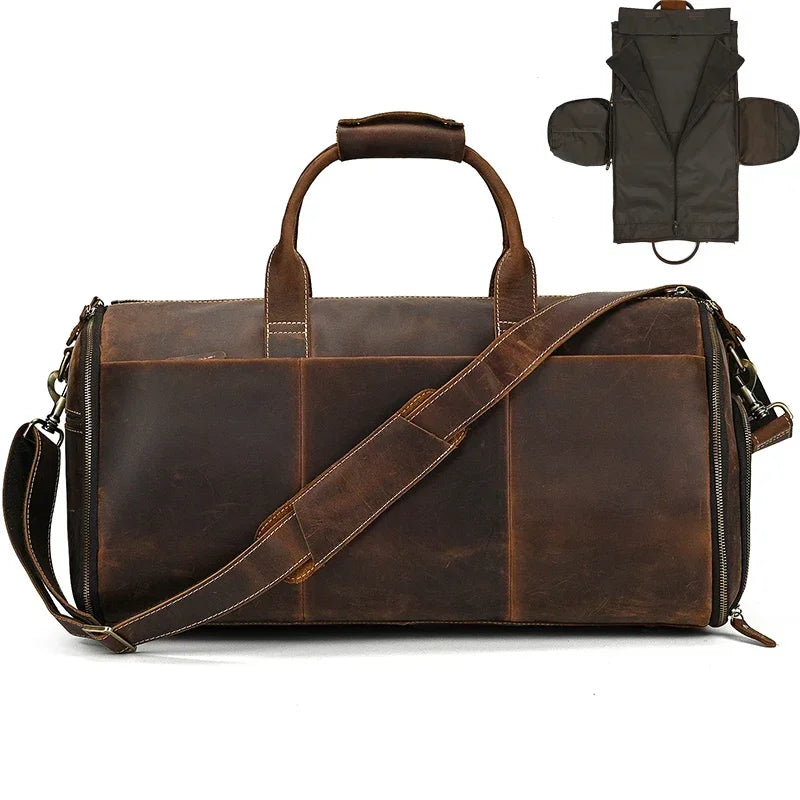Newsbirds Leather Suit Bag For Men Travel Man Folding Suit Bag Luggage Duffel Bag For Suits Jacket Shoes Weekend Bag Men Male