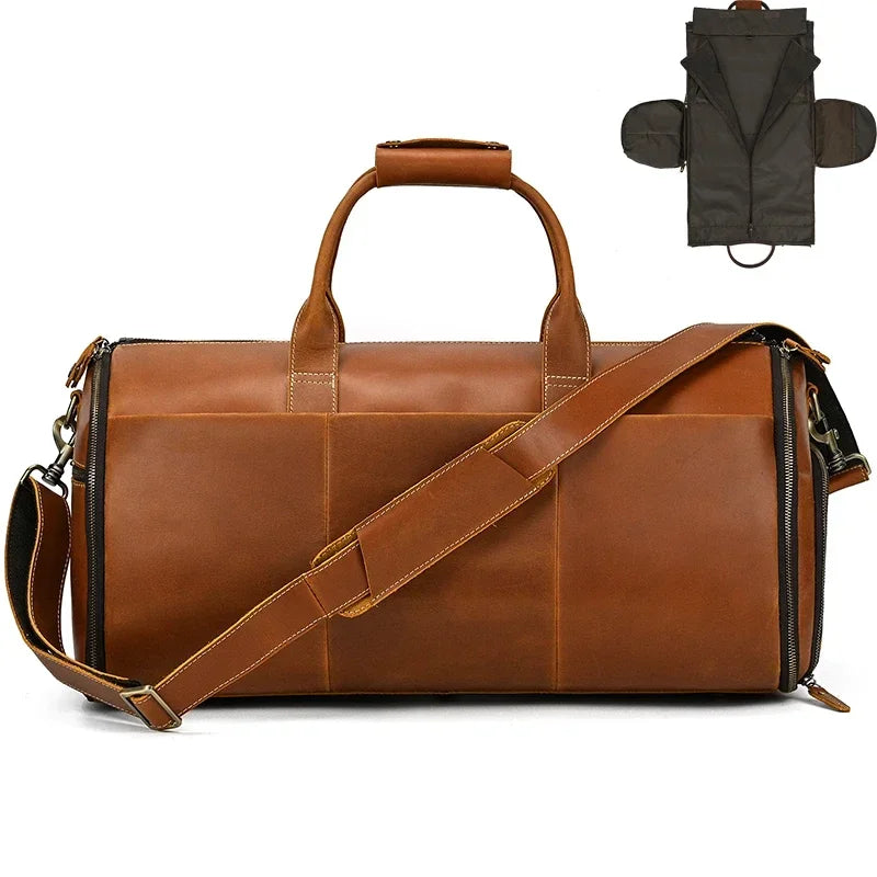 Newsbirds Leather Suit Bag For Men Travel Man Folding Suit Bag Luggage Duffel Bag For Suits Jacket Shoes Weekend Bag Men Male