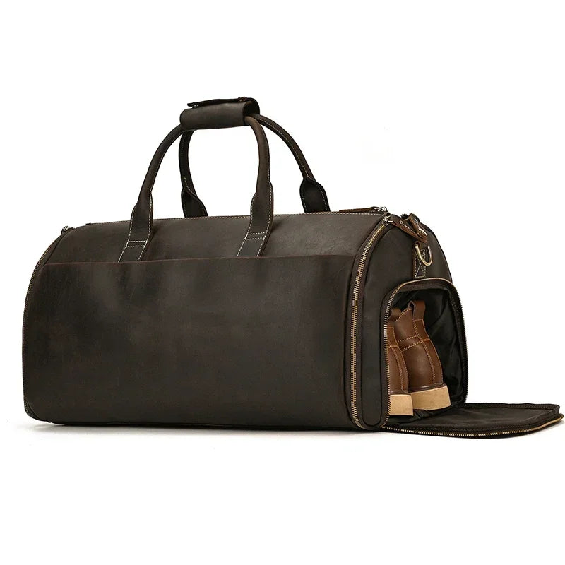 Newsbirds Leather Suit Bag For Men Travel Man Folding Suit Bag Luggage Duffel Bag For Suits Jacket Shoes Weekend Bag Men Male