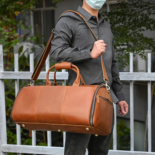 Newsbirds Leather Suit Bag For Men Travel Man Folding Suit Bag Luggage Duffel Bag For Suits Jacket Shoes Weekend Bag Men Male